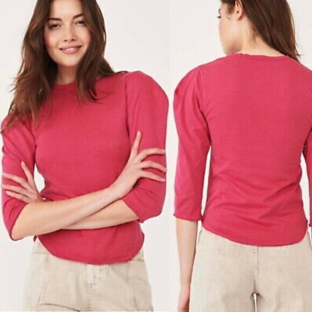 FREE PEOPLE Clover Puff Shoulder Top In Rose Hypnotic - Picture 1 of 6